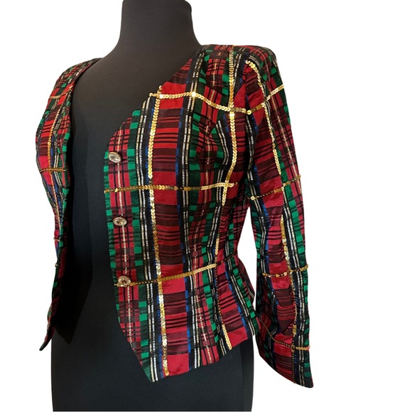 Warren Petites vintage plaid sequin jacket/ blazer size 12 - Picture 3 of 14